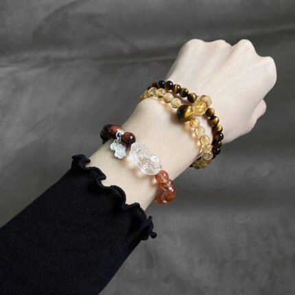 shop now Double wrap crystal bracelet with tiger eye and citrine stones. Earth element energy for wealth attraction and spiritual protection. Natural gemstones.