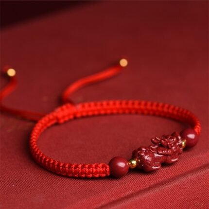 Pi-Xiu-Cinnabar-Red-String-Bracelet-wealth-safety-dual-amulet; Daoist-pixiu-bracelet-with-cinnabar-core-red-string; Spiritual-protection-wealth-magnet-bracelet