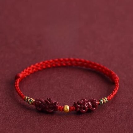 Pi-Xiu-Cinnabar-Red-String-Bracelet-wealth-protection-amulet; Authentic-Daoist-pixiu-bracelet-with-red-string-cinnabar-bead Spiritual-protection-wealth-bracelet-Taoist-symbols