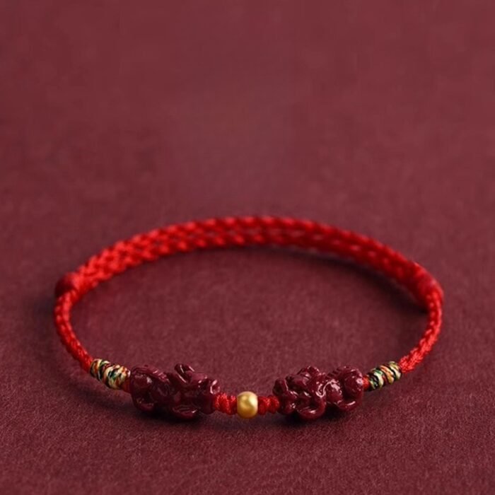 Pi-Xiu-Cinnabar-Red-String-Bracelet-wealth-protection-amulet; Authentic-Daoist-pixiu-bracelet-with-red-string-cinnabar-bead Spiritual-protection-wealth-bracelet-Taoist-symbols