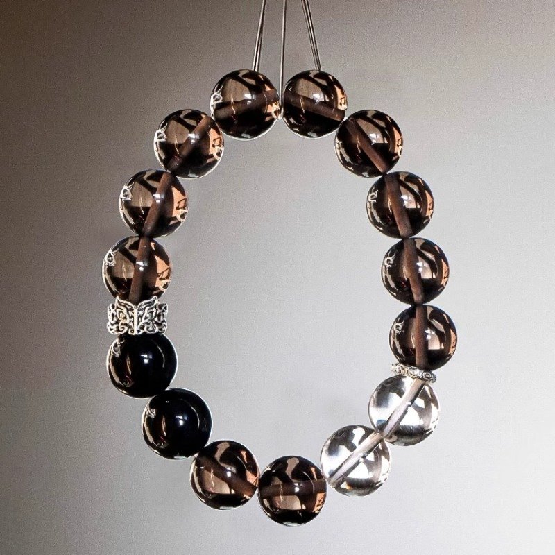 Smoky-Quartz-Black-Obsidian-Bracelet-Water-Focus; Taoist-Dual-Water-protection-bracelet-anti-chaos; Men’s-mental-clarity-spiritual-armor-bracelet
