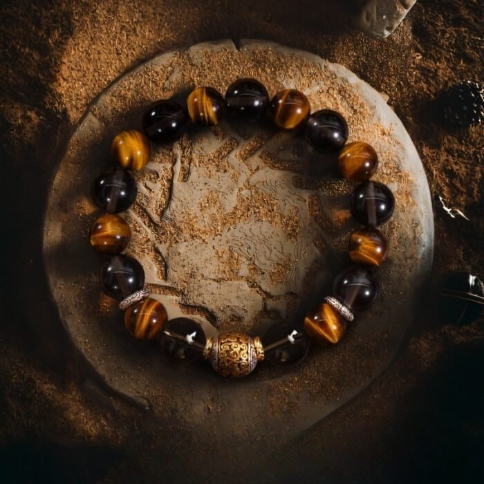 Golden-Tiger-Eye-Bracelet-Mens-Fire-Earth-Defense; Taoist-Warrior-Protection-Bracelet-Anti-Betrayal; Mens-Tiger-Eye-Focus-Wealth-Amplifier
