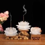 Glass lotus backflow incense burner for meditation. Creates cascading smoke waterfall. Feng shui purification & stress relief decor