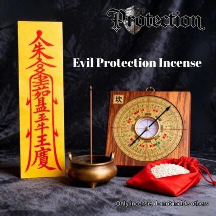 Evil Protection Incense sticks with mugwort and Tibetan cypress burning in ceramic holder for spiritual protection and cleansing.