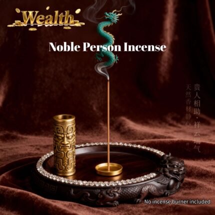Noble Person Incense sticks burning in a ceramic holder, with ingredients like frankincense and agarwood to attract helpful people and improve karma.