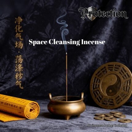 Space cleansing incense sticks with white sage and cedar burning in a ceramic backflow burner, for purifying negative energy and spiritual protection.