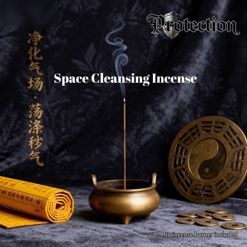 space-cleansing-white-sage-cedar-incense-sticks-negative-energy-protection Space cleansing incense sticks with white sage and cedar burning in a ceramic backflow burner, for purifying negative energy and spiritual protection.
