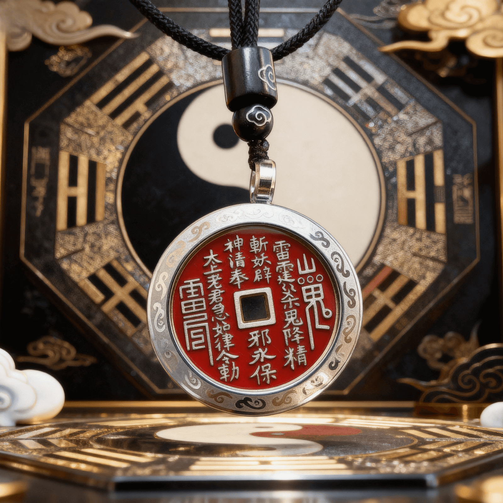 A powerful protection amulets necklace featuring the Mountain Spirit Coin, blessed by Taoist Master. These Taoist protection amulets provide spiritual safety and positive energy. Amulet protection from ghost and negative energy.